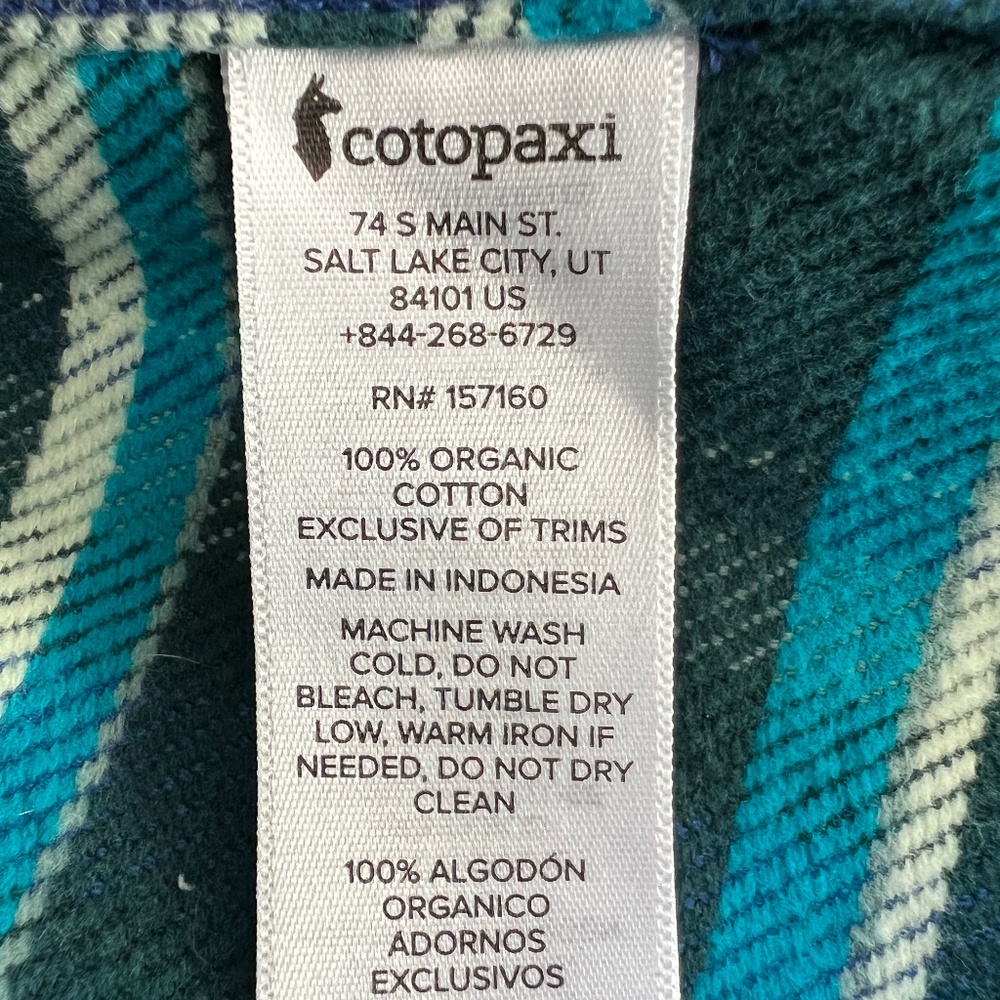 Cotopaxi Heavy Fleece Shirt Blue Green Plaid Size S 100% Cotton Chest Pockets - Picture 4 of 7